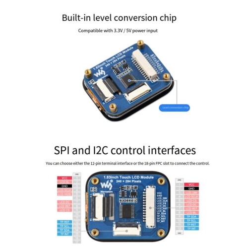 Waveshare Module D'Écran LCD IPS 1,83 Pouce, 262 000 Couleurs, Interface SPI/I2C, Résolution 240 X 284 pour /pour Raspberry Pi/ESP32S3 2