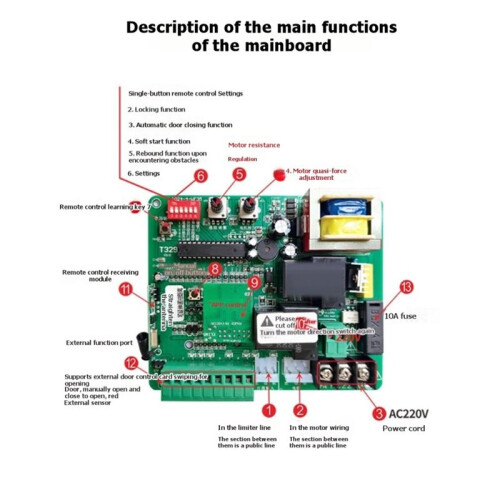 WiFi Sliding Gate Opener Controller Board with 1 433MHz Remote Control Motherboard Circuit Card for Automatic Gate