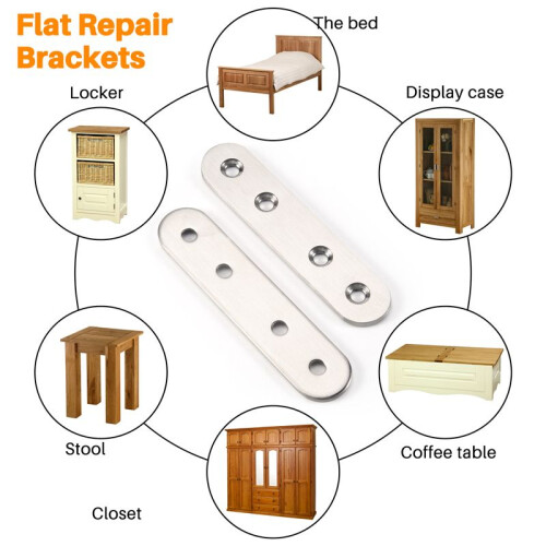 Flat Stainless Steel Repair Mending Fixing Plate Brackets Support 2pcs 2