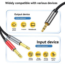 Adattatore Audio AUX da Jack Maschio da 3,5 mm A Doppio Jack Maschio da 6,5 mm, Cavo Y per Chitarra, Mixer, Amplificatore