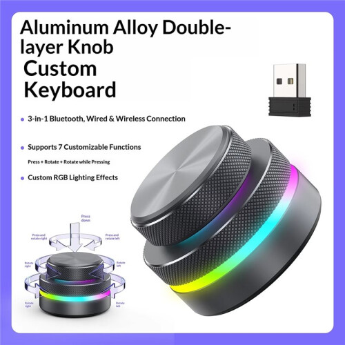 Reverse Direction Knob Single Key Keyboard Custom Multimedia Live Streaming Volume Knob CNC  Keyboard RGB 2