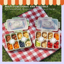 Snackle Box with Lid Handle Divided Serving Tray for Charcuterie Board Fruit Candy Veggies for Travel Picnic Green