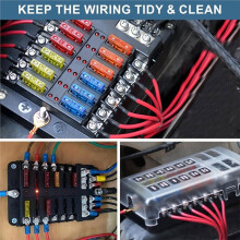 12 Way Fuse Block, 12V Marine Fuse Box with LED Indicator, Automotive 12-Circuit Blade Fuse Block with Waterproof Cover