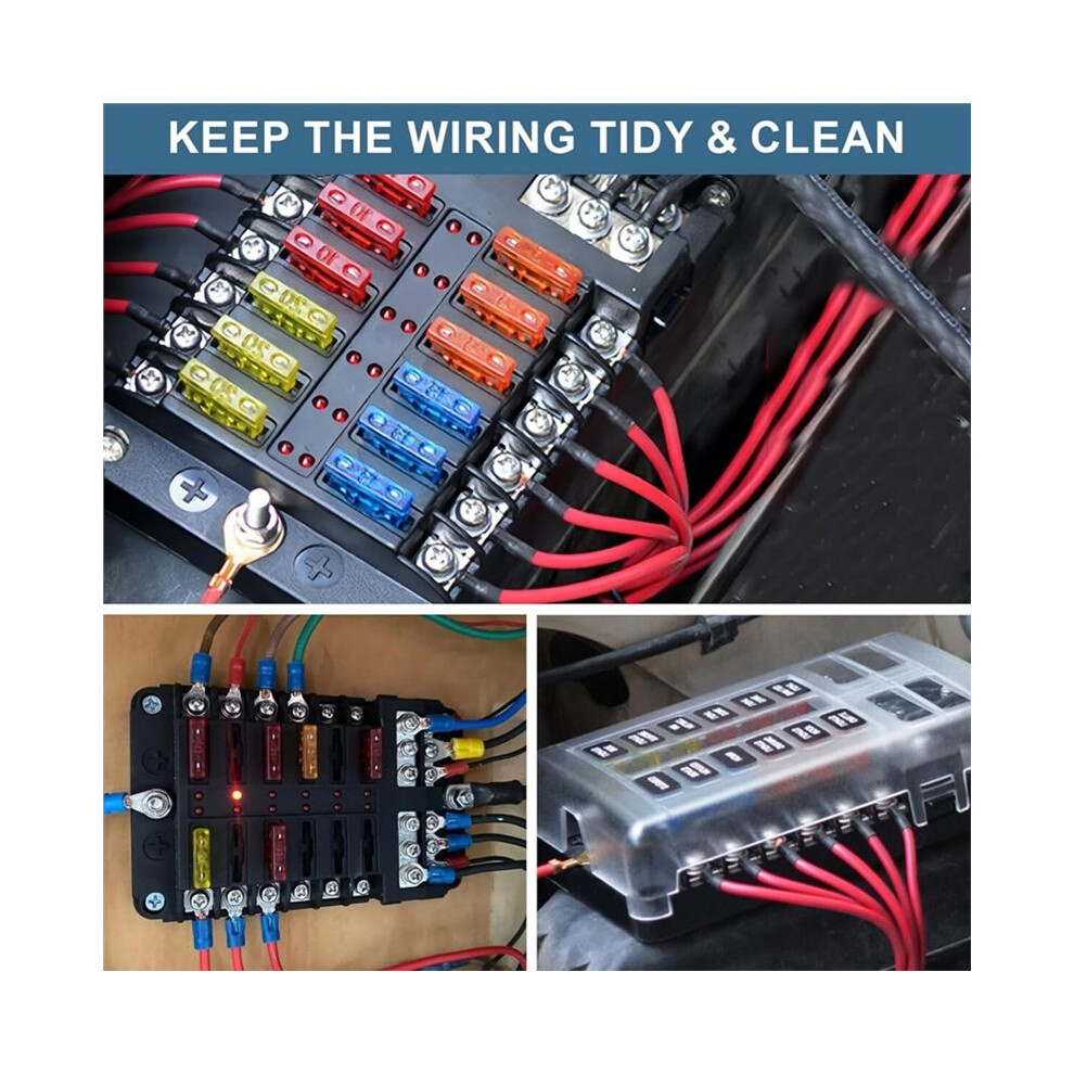 12 Way Fuse Block, 12V Marine Fuse Box With Led Indicator, Automotive 12-Circuit Blade Fuse Block With Waterproof Cover Red 4713060400722