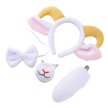 4-teiliges Haar-Accessoire und Schwanz-Set mit pelzigen-Weiß