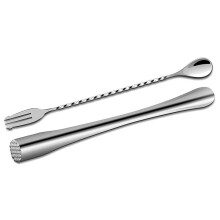 2Pcs Stainless Steel Cocktail Muddler with Bar Mixing Spoon Muddler Long Drink Stirrer Bartender Spoon Bar Accessories