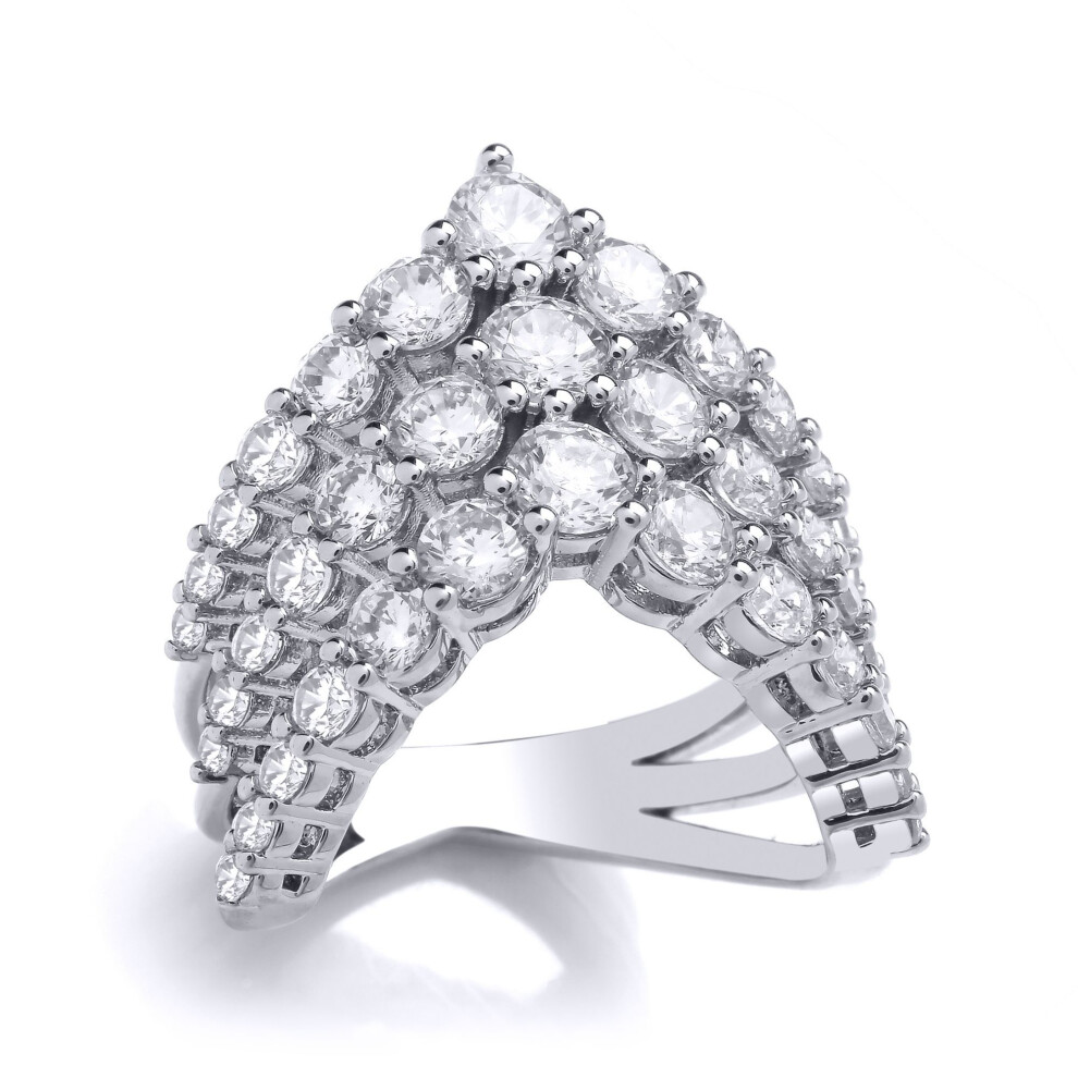 Jewelco London (O) Ladies Rhodium Plated Sterling Cz Arrowhead 3 Row Graduated Wishbone Eternity Ring - Gvr956 Silver