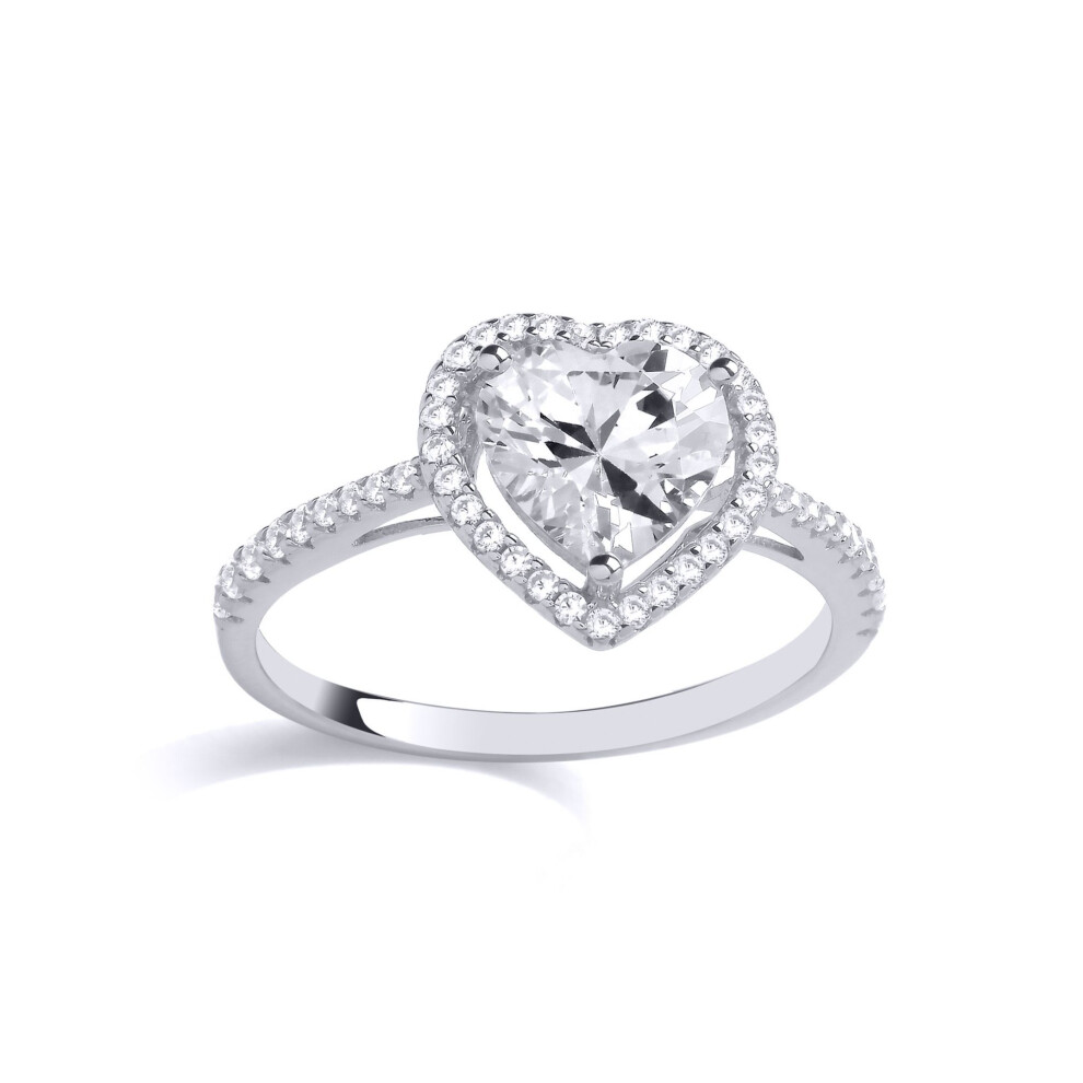 Jewelco London (L) Ladies Rhodium Plated Sterling Heart Cz Shoulder Set Love Heart Halo Engagement Ring - Gvr900 Silver