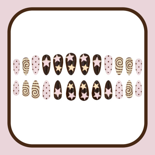 Press On Artificial Nail With Geometric Dot Star Pattern In Pink 2