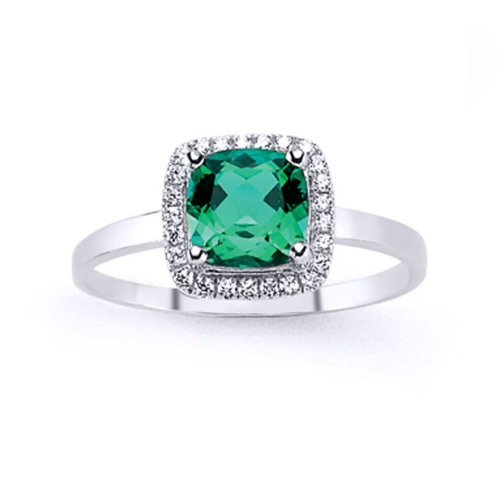 Jewelco London (R) Sterling Silver Emerald-Green Cushion Cubic Zirconia Halo Cluster Solitaire Engagement Ring - Gvr548em Green,Silver