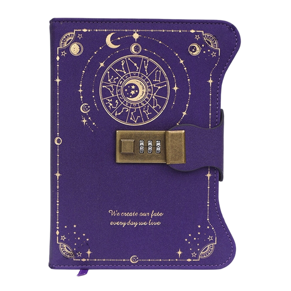 Password Lock Diary Notebook Hardcover Pu Journal 360- Purple 7627001587410