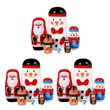 3Pcs Winter Nesting Dolls Wooden Santa and Snowman Toys