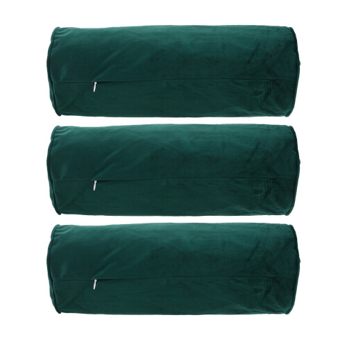 3Pcs Green Round Neck Roll Pillow Covers Polyester Fabric