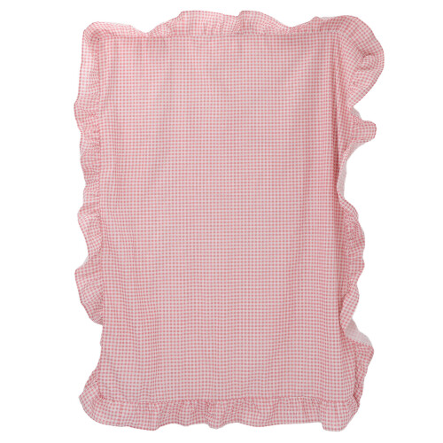 Pink Plaid Rectangular Ruffle Tablecloth Washable Fabric Cover