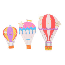 3Stk Heißluftballon Wanddeko Holz Modern Für Wohnzimmer Mehrfarbig