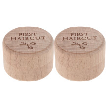 2Pièces Boîte Cheveux Bébé Bois Beige Pour Souvenir Coupe Cheveux