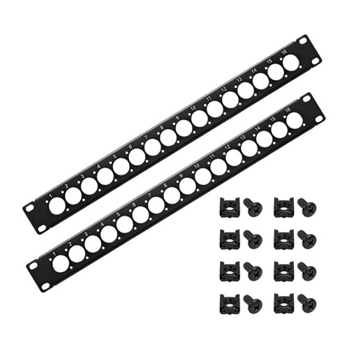 2 Packs 1U Rack XLR Patch Panel , Punched Metal Rack Mount Audio Rack Mount Panel 1U16