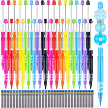 Conjunto de 32 Lápis Mecânicos com Miçangas Coloridas, Lápis com Miçangas e Refis de Grafite para Escrita, Desenho e Artesanato.