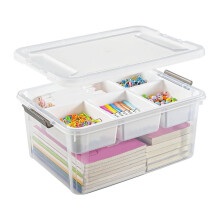 Caja de Almacenamiento de Plástico de 17 Cuartos con Bandeja Extraíble, Organizadores y Contenedores de Almacenamiento Apilables para Materiales de