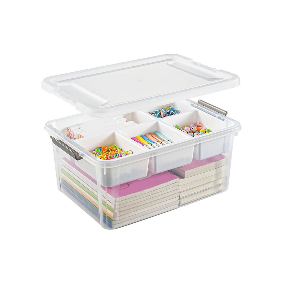 Saudism 17 Qt Plastic Storage Box With Removable Tray Art Supply Organizers And Storage Stackable Storage Container