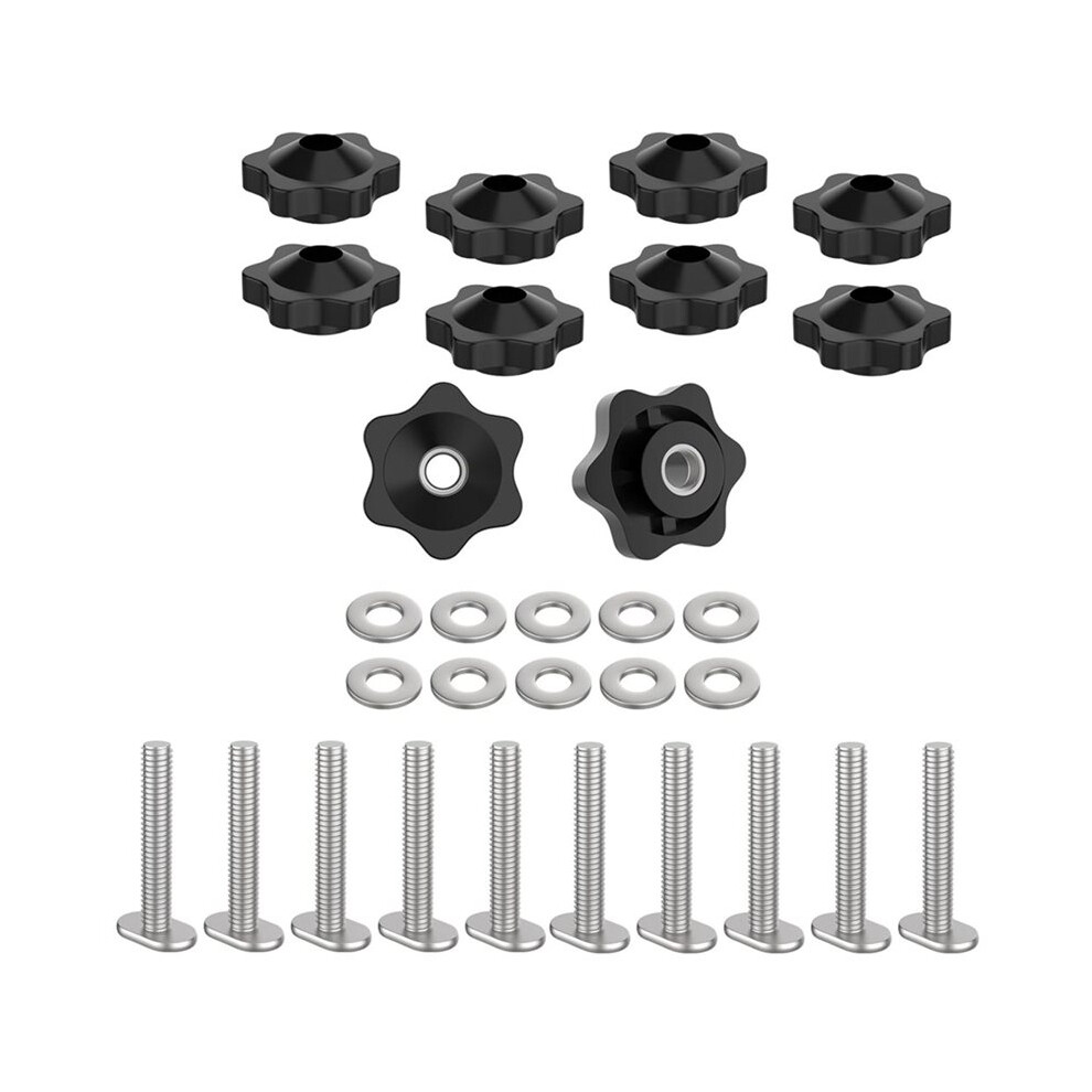 10 Sets T Track Bolt Knob Kit, T-Track Accessory Includes T-Slot Bolts With Washers And Star Knobs For Woodworking Jigs 6033017084804