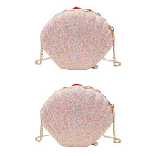 2X Women Girls Little Mermaid Seashell Purse -Body Shoulder Bags Glitter Sequins Chain Evening Purse,