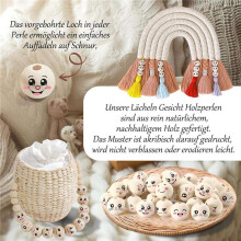 8 Styles Wooden Beads with Face 20 mm Smile Face Wooden Bead Natural Wood Beads Round with Hole Pack of 320