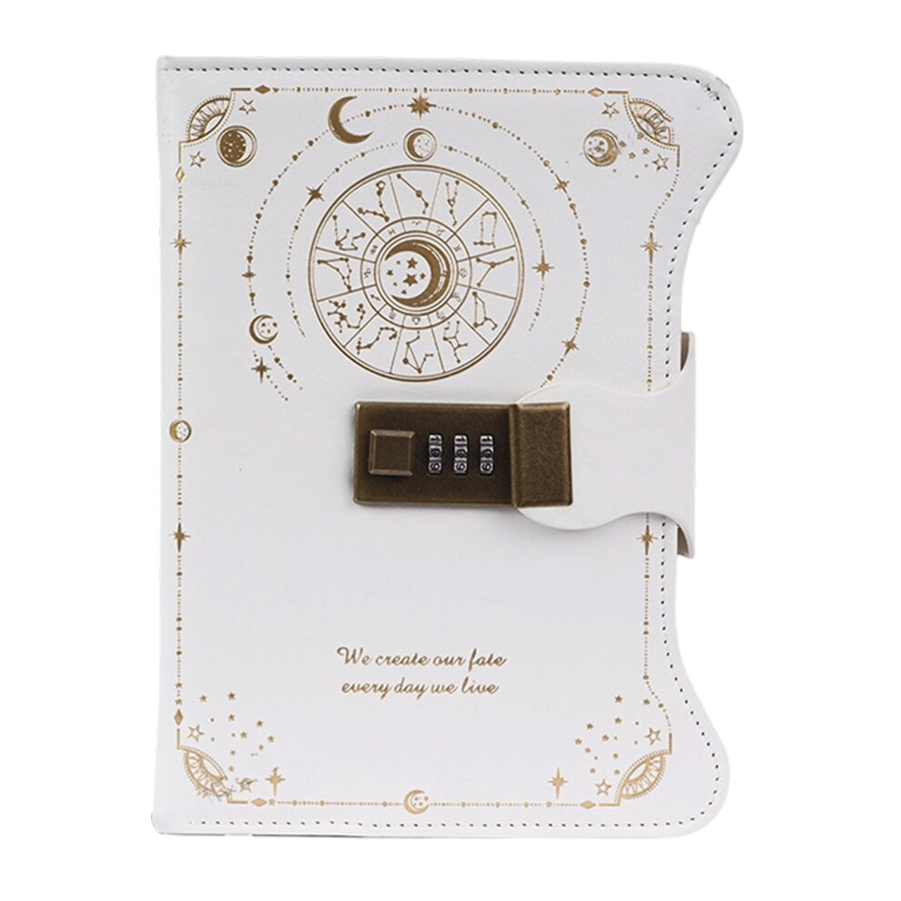 Retro Diary Notebook With Combination Lock Pu Leather- White 7704001238884