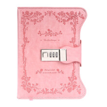 Retro-Tagebuch-Notizbuch mit Zahlenschloss, Reisetagebuch-Rosa