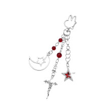 Porte-clés chauve-souris, Crucifix, lune, étoile,-Rouge
