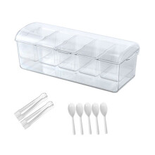 Bandeja de Condimentos Resfriados com Gelo com 5 Recipientes, Servidor de Condimentos com Tampas, Bandeja de Servir para Acessórios de Bar