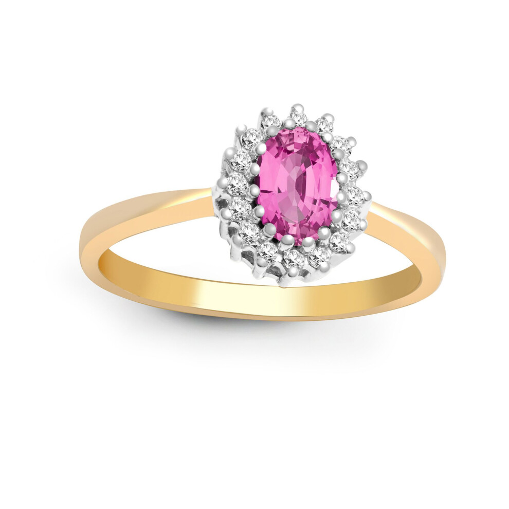 Jewelco London (S) 9Ct Gold H I2 0.12Ct Diamond And Oval Pink 0.68Ct Sapphire Classic Royal Cluster Ring 9Mm - 9R404 Blue,Pink,Gold