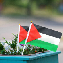 100Pcs Palestine Flag Small with Pole, 14X21cm Palestine Hand Waving Flag - Double Sided Fine Handheld Flags