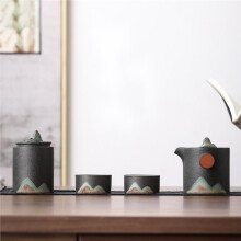 Japanese Hand-Painted Mountain Tea Set Kit Vintage Coarse Pottery Set of Cups Teapot and Cups Tea Making Outdoor 5pcs