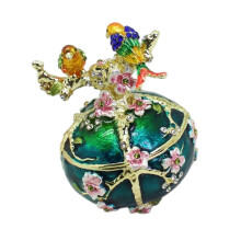 Étui à bijoux en métal à double oiseau avec texture en-Bleu