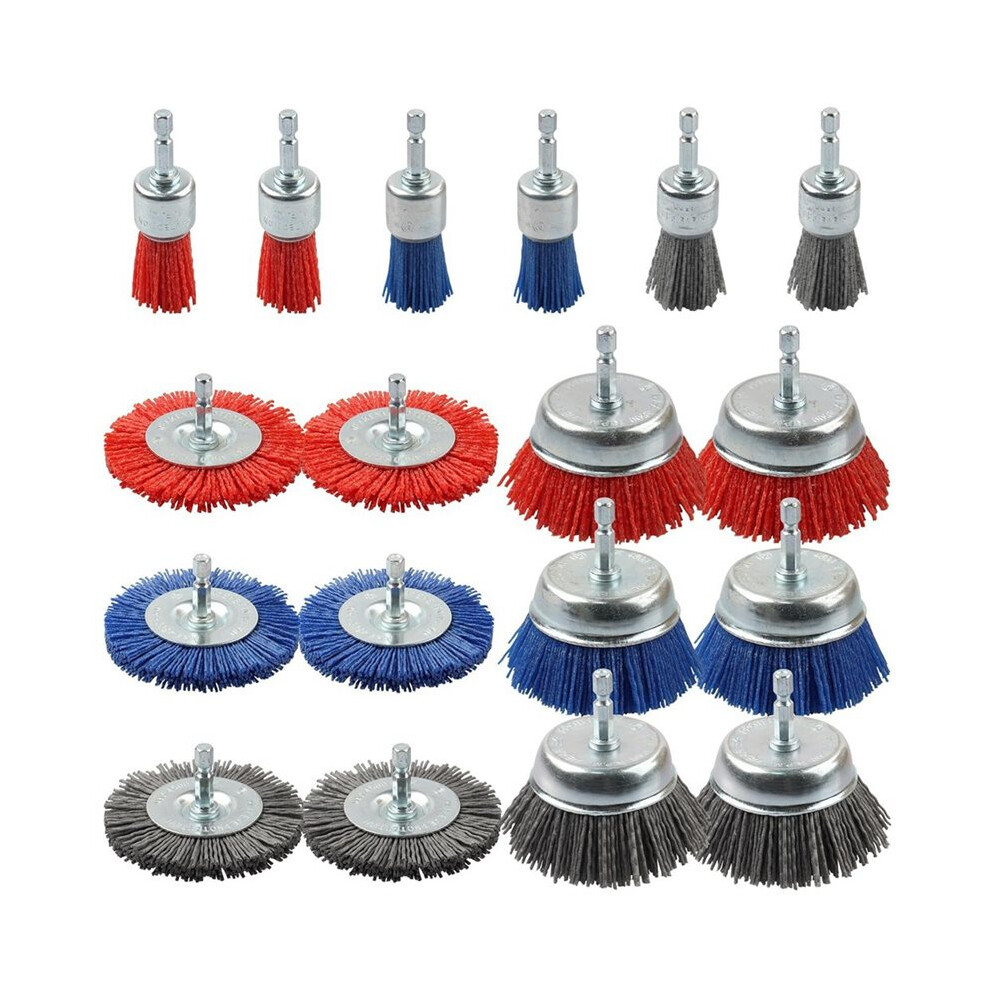 18 Pack Nylon Filament Abrasive Wire Brush Wheel & Cup Brush Set For Removal Of Rust/Corrosion/Paint - 80, 120, 240 Grit 6033669456554