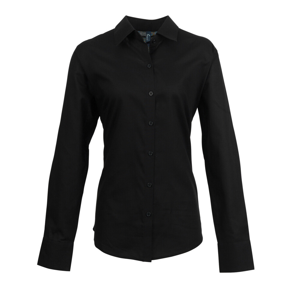 (16, Black) Premier Womens/Ladies Signature Oxford Long Sleeve Work Shirt