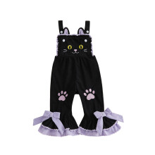 (2-3 Years, Black) Girls Jumpsuit Summer Sleeveless Bee/Cat Embroidery Bowknot Romper Toddler Bell Bottoms