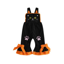 (6-12 Months, Yellow) Girls Jumpsuit Summer Sleeveless Bee/Cat Embroidery Bowknot Romper Toddler Bell Bottoms