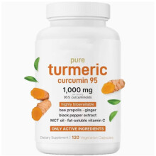 (120 Count (Pack of 2)) Pure Turmeric Curcumin Supplement 1,000mg High Absorption for Joint & Antioxidant Support, 120 Capsules
