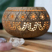 3X Candle Coconut Shell Bowl,Candle Holders,Handmade Coconut Shell Candle Holder for Tealight Small Pillar,Storage Bowl
