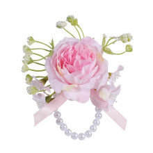 Seidenblumen-Handgelenkkorsage mit Perlendetails für-Rosa