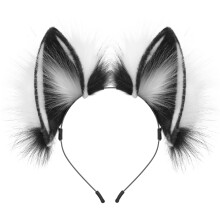 Lolitas Kopfschmuck aus Kunstpelz, Wolfsohren,-Schwarz und Weiß