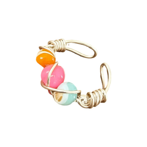Chic Adjustable Entangled Beaded Ring With Natural Stone For-17