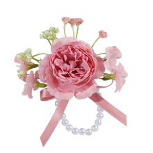 Romance Pearls Decors Wrist Flower Wrist Corsage- Korean pink