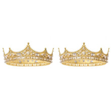 2X King Crown for Men Costume Accessory Prom Tiara Baroque Vintage Crystal Pearl Bridal Wedding Tiaras(Gold)