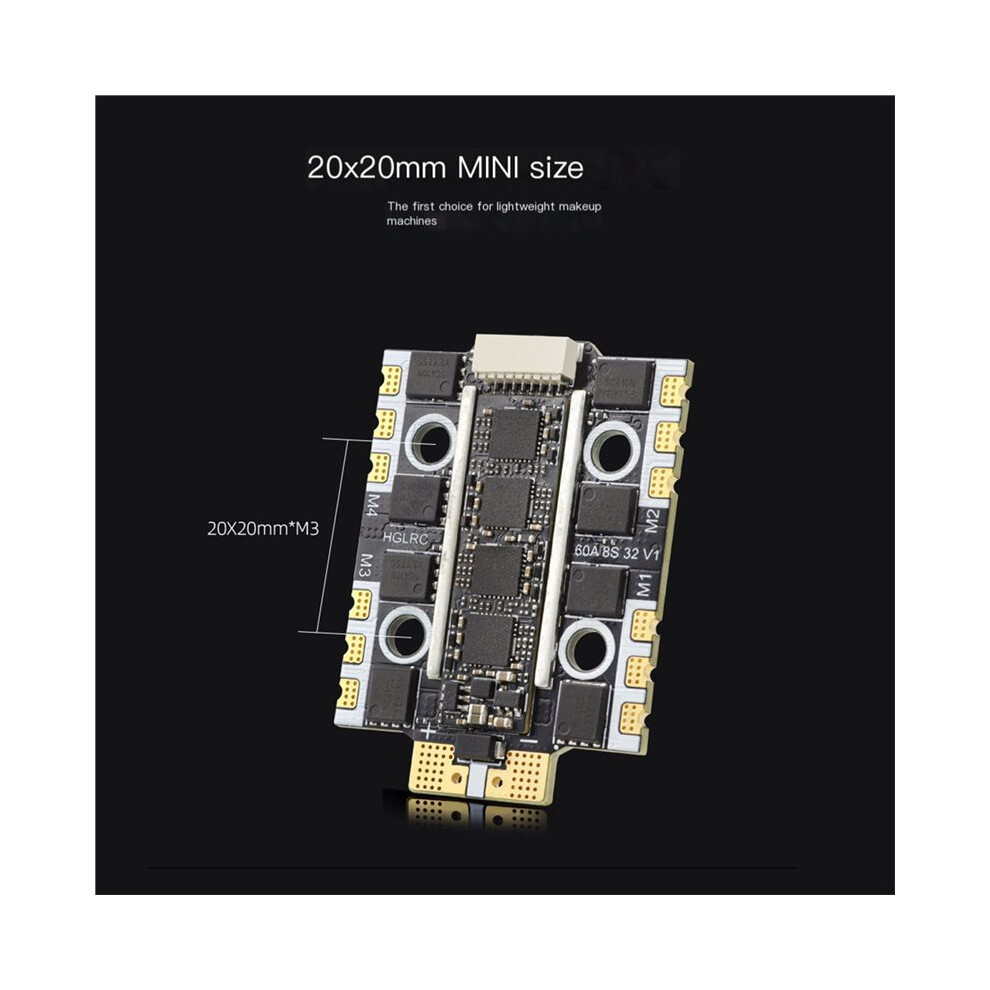 Hglrc 60A 4In1 Esc 3-8S 32-Bit Supported Dshot300 / Dshot600 Oneshot Pwm For Fpv Racing Drone Rc Am32 4712553209361