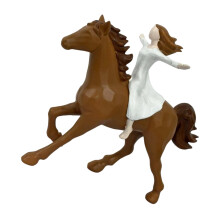 Girl Riding Horse Figurine Riding Horse Statue Riding-Brown