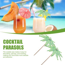 60 Pieces Green Tropical Coconut Tree Paper Umbrellas Picks Cocktail Parasols Cupcake Picks for Hawaiian Party