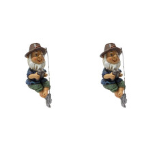 2X Garden Gnome Statue Resin Fishing Dwarf Elf Statue Outdoor Pastoral Landscape Ornaments for Garden Yard Lawn Decor